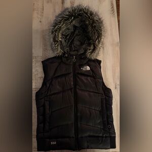 The North Face Women’s Black Puffer Vest with Faux Fur Hood